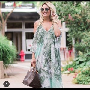 Palm print asymmetrical maxi dress